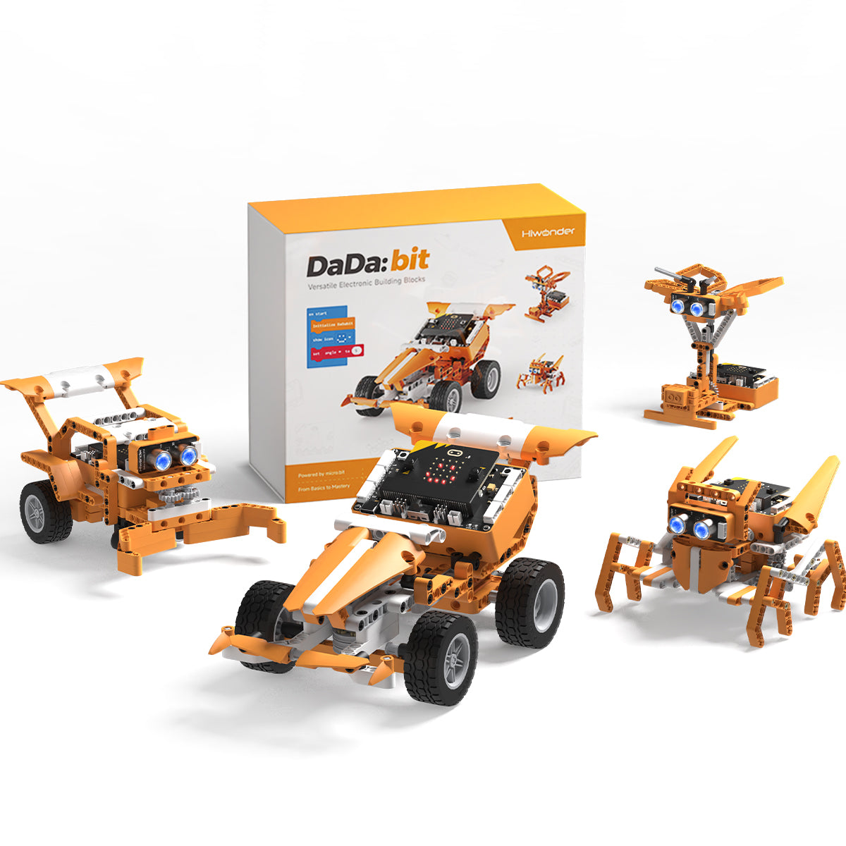 Hiwonder DaDa:bit V2 Programmable Robotics & Electronic Block Kit for Beginners, Powered by micro:bit V2, with Expansion Board