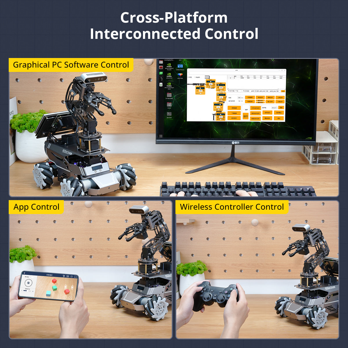 Hiwonder ROSOrin Pro ROS2 Smart Car with Jetson/Raspberry Pi, Multimodal Large AI Models & OpenClaw, 3D Vision, SLAM Mapping & Navigation, Robotic Arm