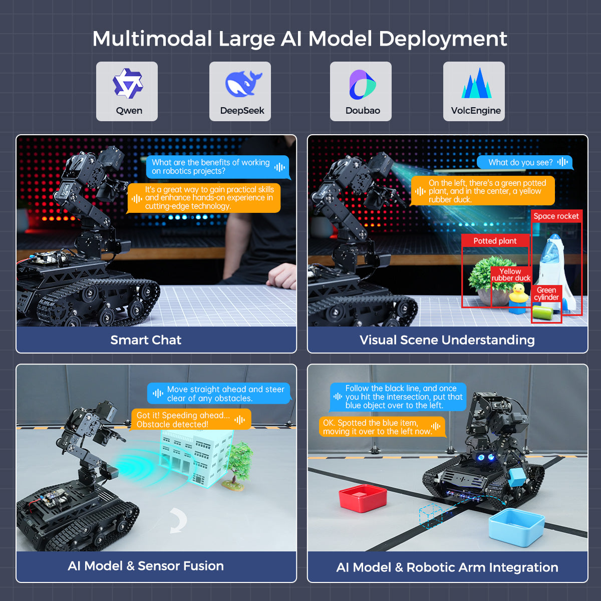 Hiwonder Tankbot Large AI Model Tank Robot Car with Robotic Arm, ESP32 Controller, Vision & Voice Interaction