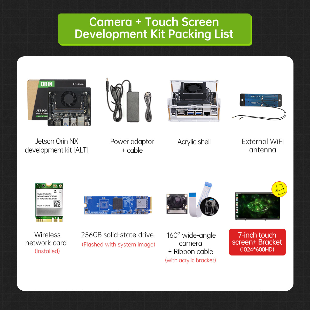 Camera + Touch Screen Development Kit Packing List