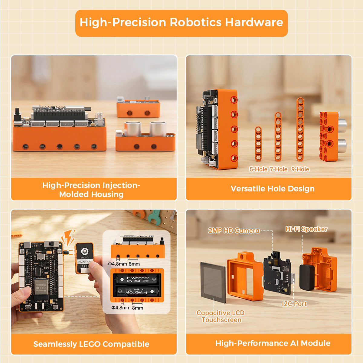 Hiwonder DaDablock AI Large Model Building Block Kit, Powered by ESP32, Supports Scratch & Python, Vision & Voice Interaction