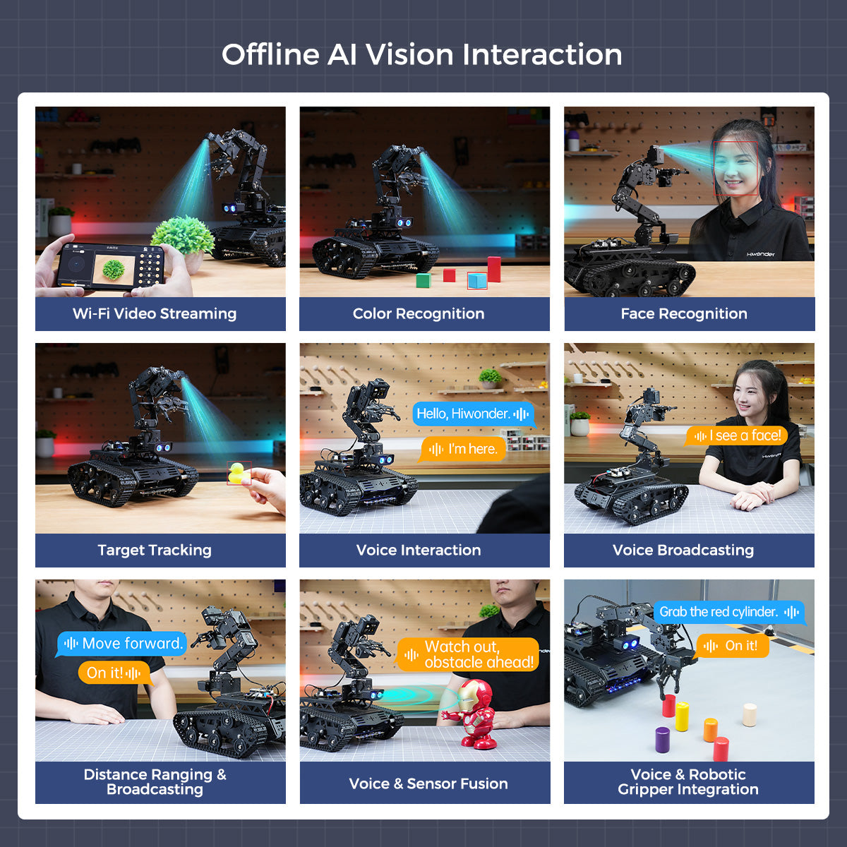 Hiwonder Tankbot Large AI Model Tank Robot Car with Robotic Arm, ESP32 Controller, Vision & Voice Interaction