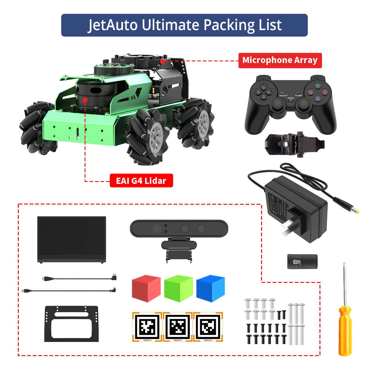 Hiwonder JetAuto AI Robot Kit, NVIDIA Jetson Powered ROS1/ROS2 Educational Robot with multimodal AI model (ChatGPT), Voice Control, SLAM & AI Vision