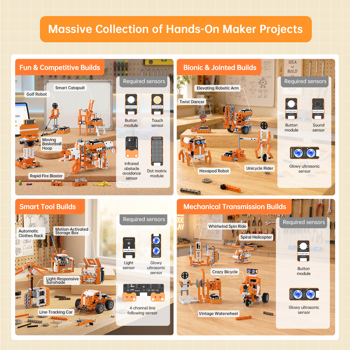 Hiwonder ESP32+Sensor Kit for Electronic Building Block & Programmable Robot Car, with WonderLLM AI Module