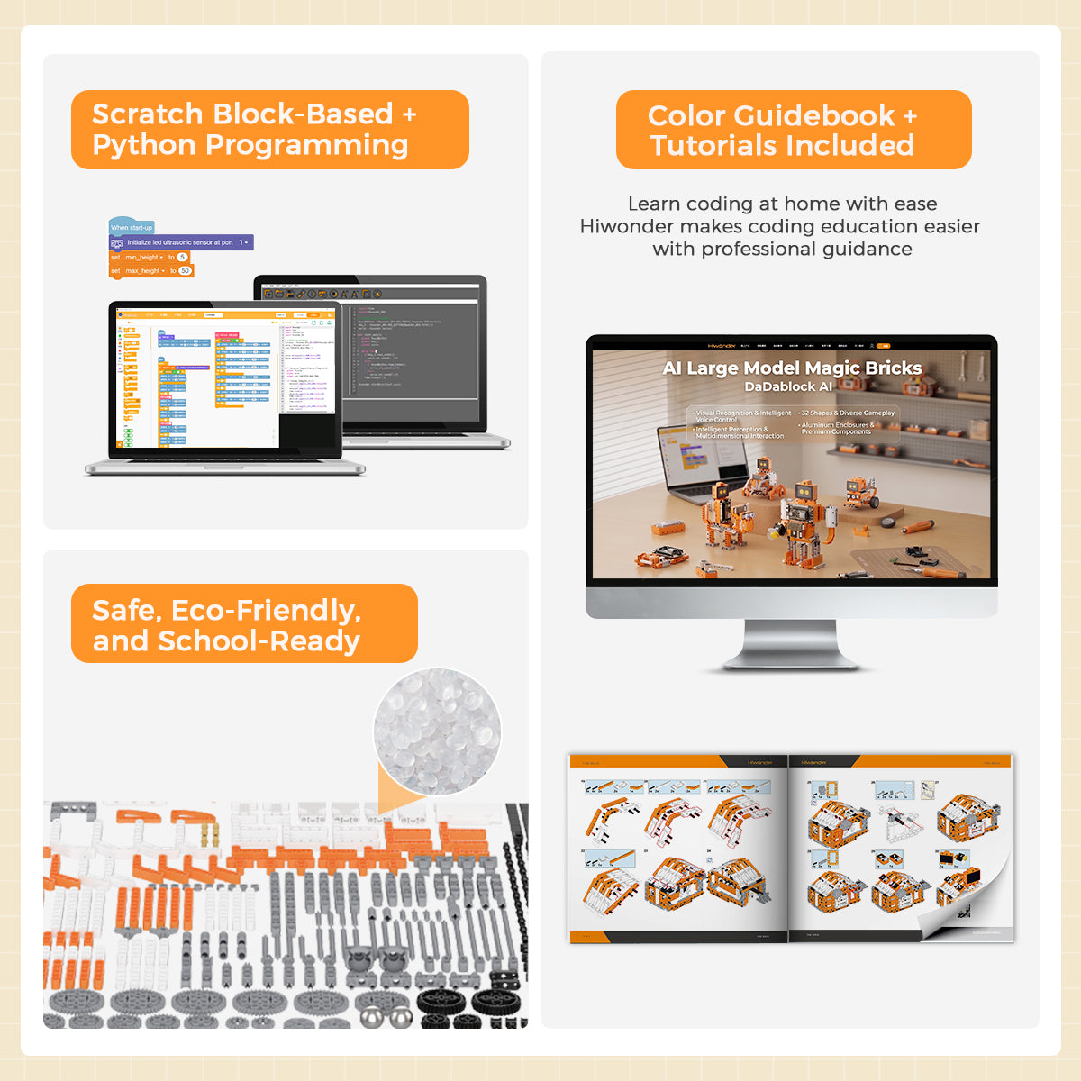 Hiwonder DaDablock AI Large Model Building Block Kit, Powered by ESP32, Supports Scratch & Python, Vision & Voice Interaction