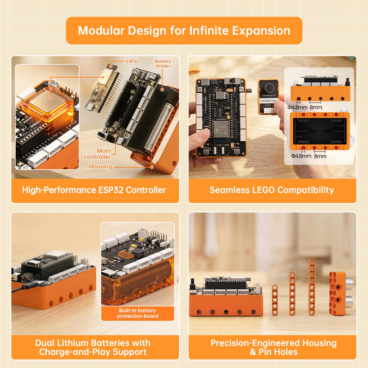 Hiwonder ESP32+Sensor Kit for Electronic Building Block & Programmable Robot Car, with WonderLLM AI Module