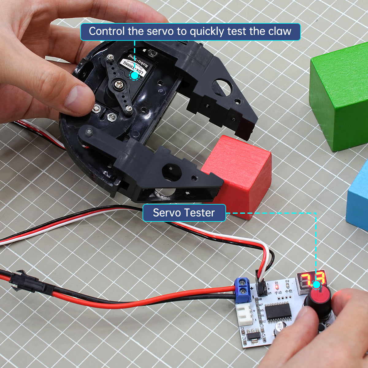 Control the servo to quickly test the claw