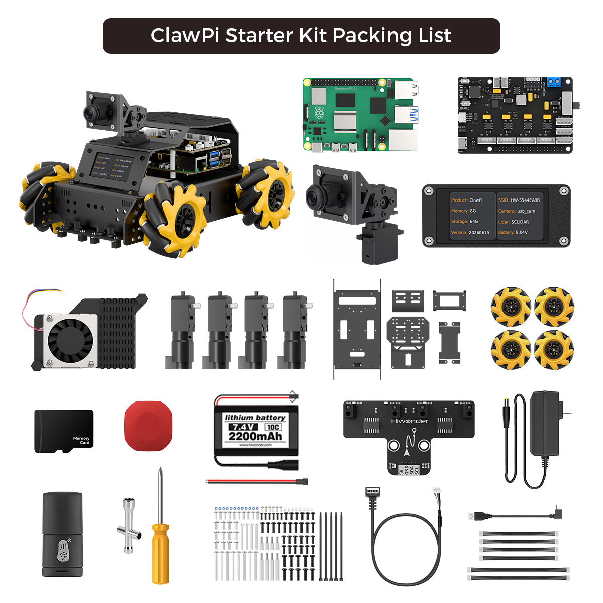 Hiwonder ClawPi ROS2 Raspberry Pi Robot Car with Omnidirectional Mecanum Wheels, AI Vision, Integrated Multimodal Large AI Model ChatGPT, and Voice Interaction