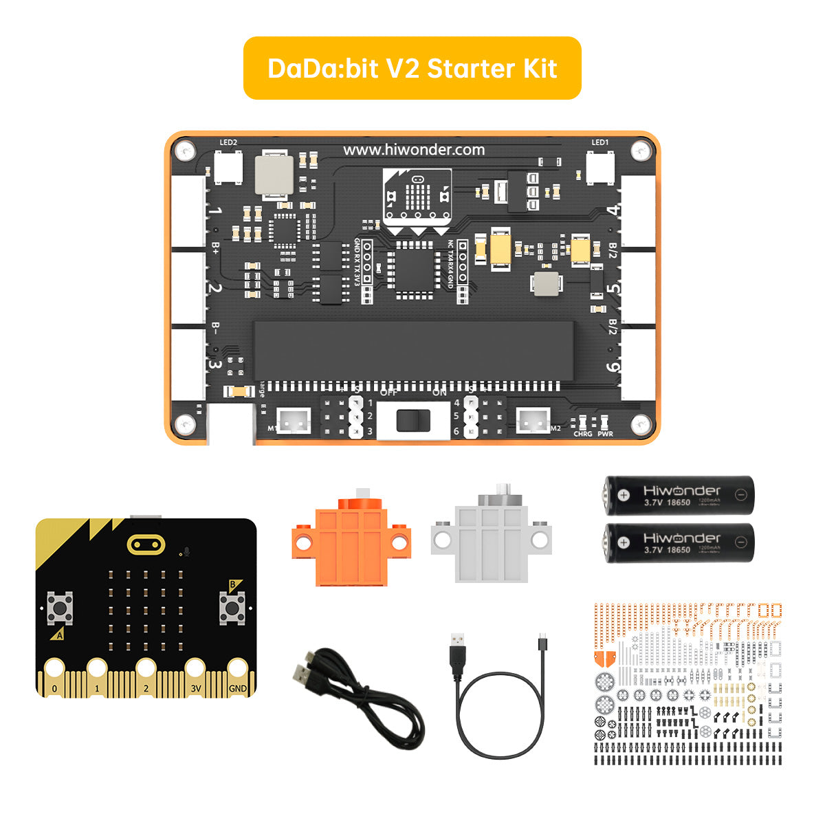 Hiwonder DaDa:bit V2 Programmable Robotics & Electronic Block Kit for Beginners, Powered by micro:bit V2, with Expansion Board