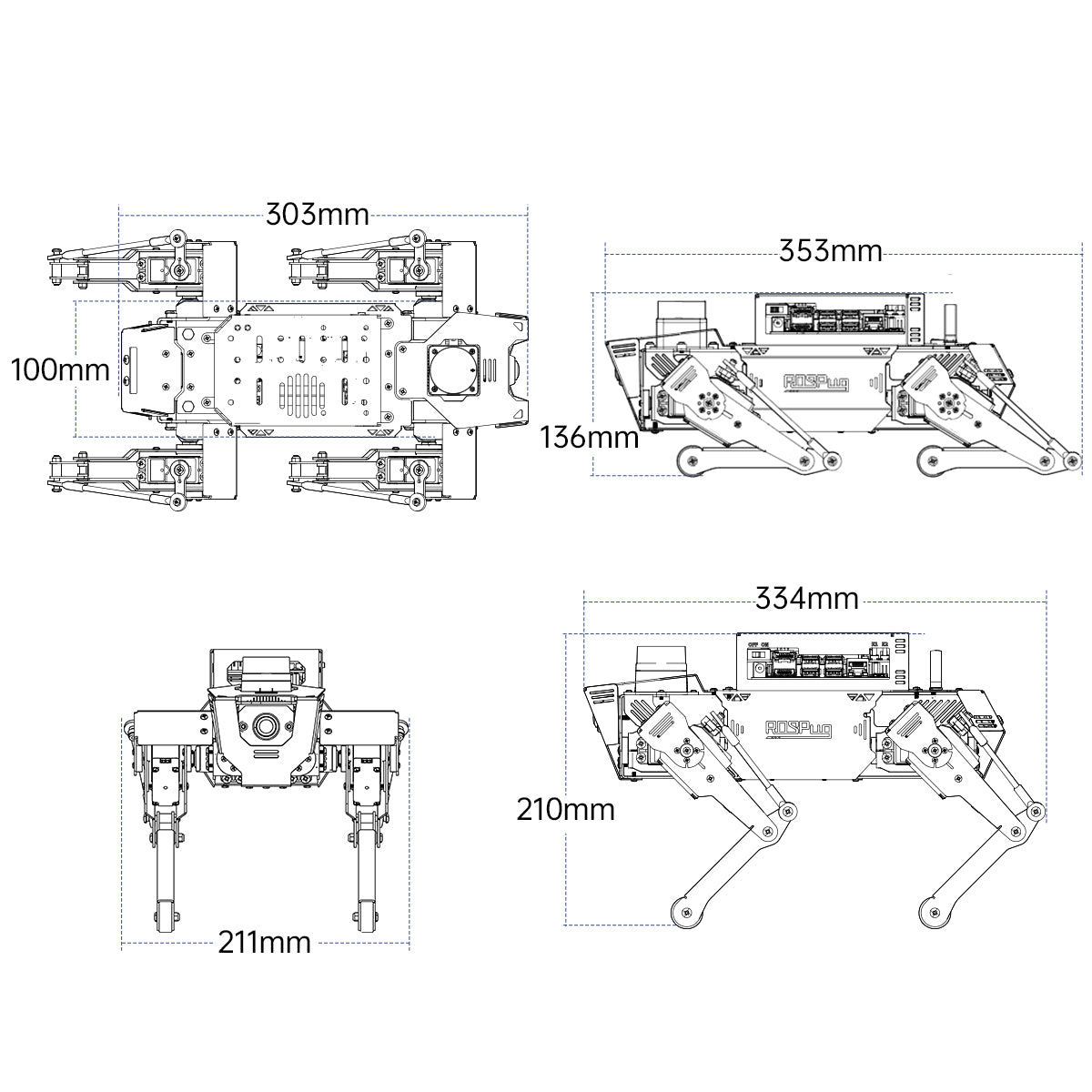 ROSPug Quadruped Bionic Robot Dog Powered by Jetson Nano ROS Open Source Python Programming