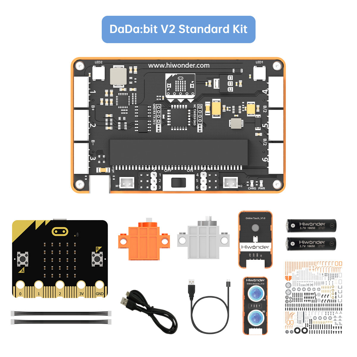Hiwonder DaDa:bit V2 Programmable Robotics & Electronic Block Kit for Beginners, Powered by micro:bit V2, with Expansion Board