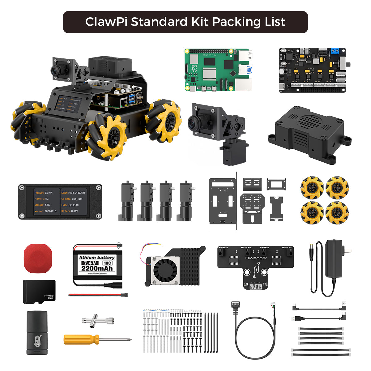 Hiwonder ClawPi ROS2 Raspberry Pi Robot Car with Omnidirectional Mecanum Wheels, AI Vision, Integrated Multimodal Large AI Model ChatGPT, and Voice Interaction