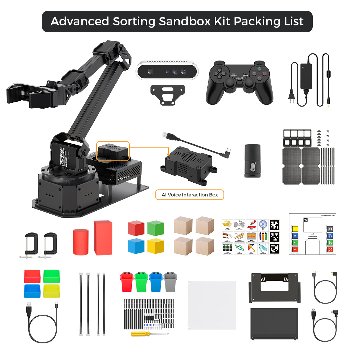Hiwonder NexArm Open-Source ROS Robotic Arm VLA Embodied AI Sorting Sandbox Kit with  NVIDIA/Raspberry Pi & ESP32  Dual-Controller Design, Multimodal Large AI Models & OpenClaw