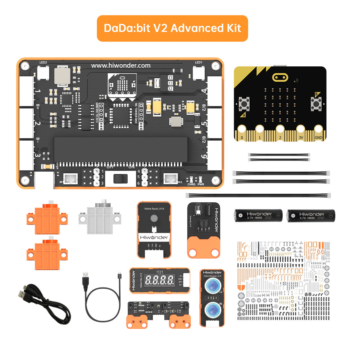 Hiwonder DaDa:bit V2 Programmable Robotics & Electronic Block Kit for Beginners, Powered by micro:bit V2, with Expansion Board