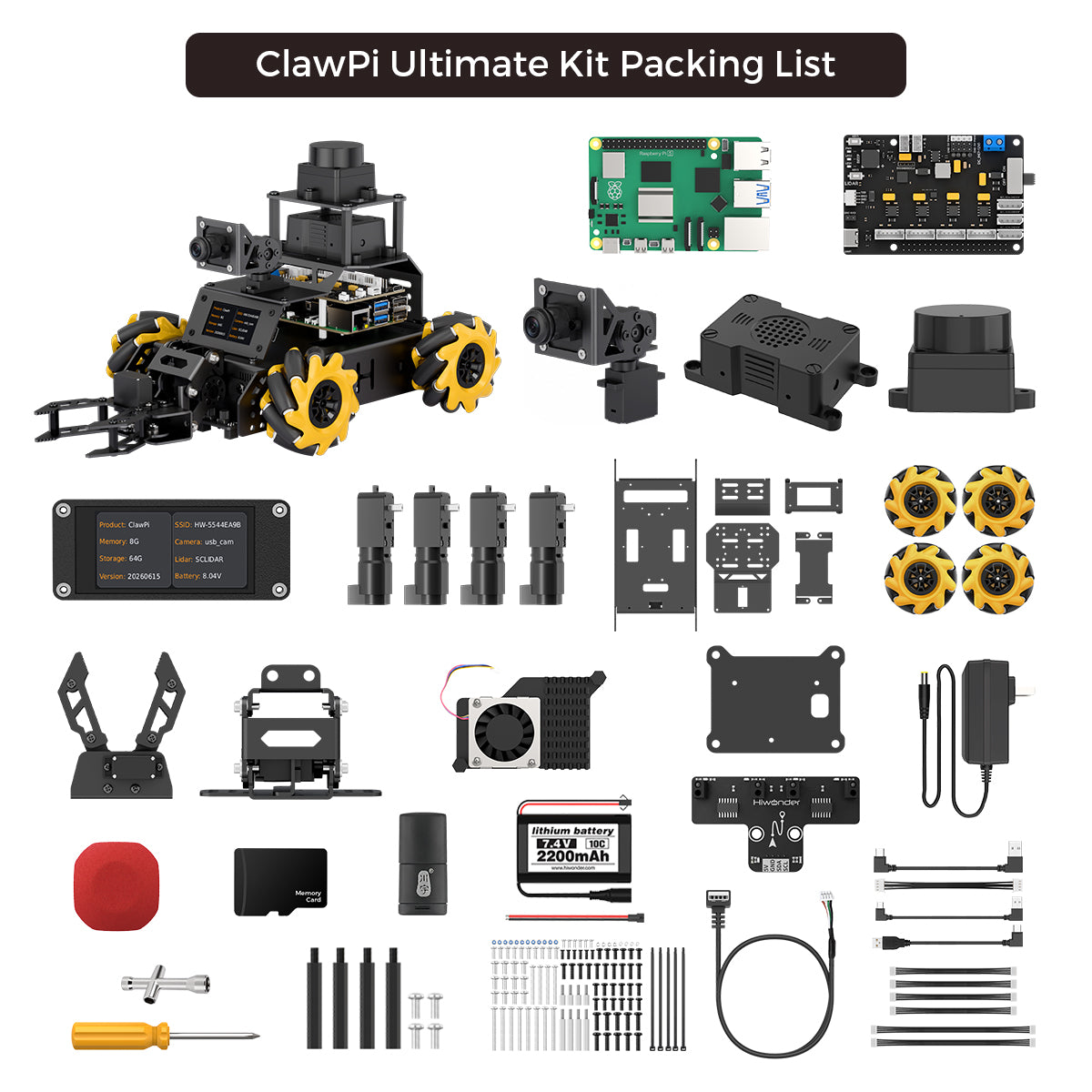 Hiwonder ClawPi ROS2 Raspberry Pi Robot Car with Omnidirectional Mecanum Wheels, AI Vision, Integrated Multimodal Large AI Model ChatGPT, and Voice Interaction