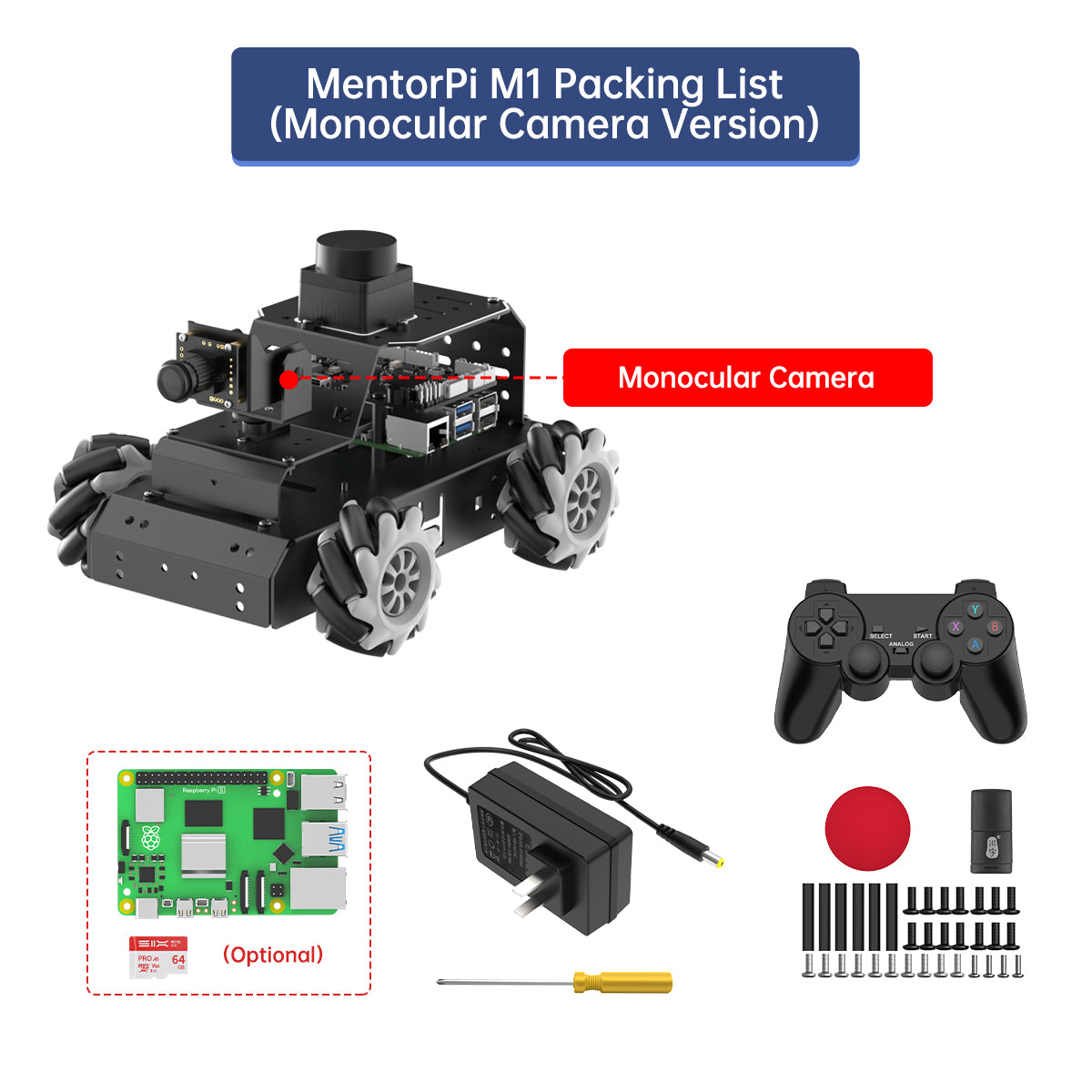 Hiwonder MentorPi A1 Raspberry Pi 5 Robot Car, Ackerman Chassis 2DOF M