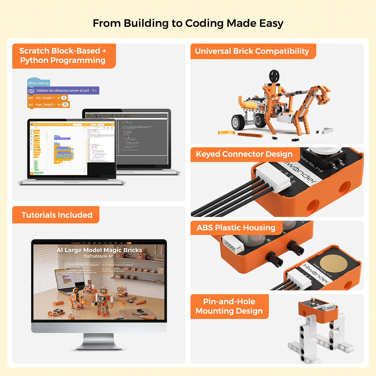 Hiwonder ESP32+Sensor Kit for Electronic Building Block & Programmable Robot Car, with WonderLLM AI Module