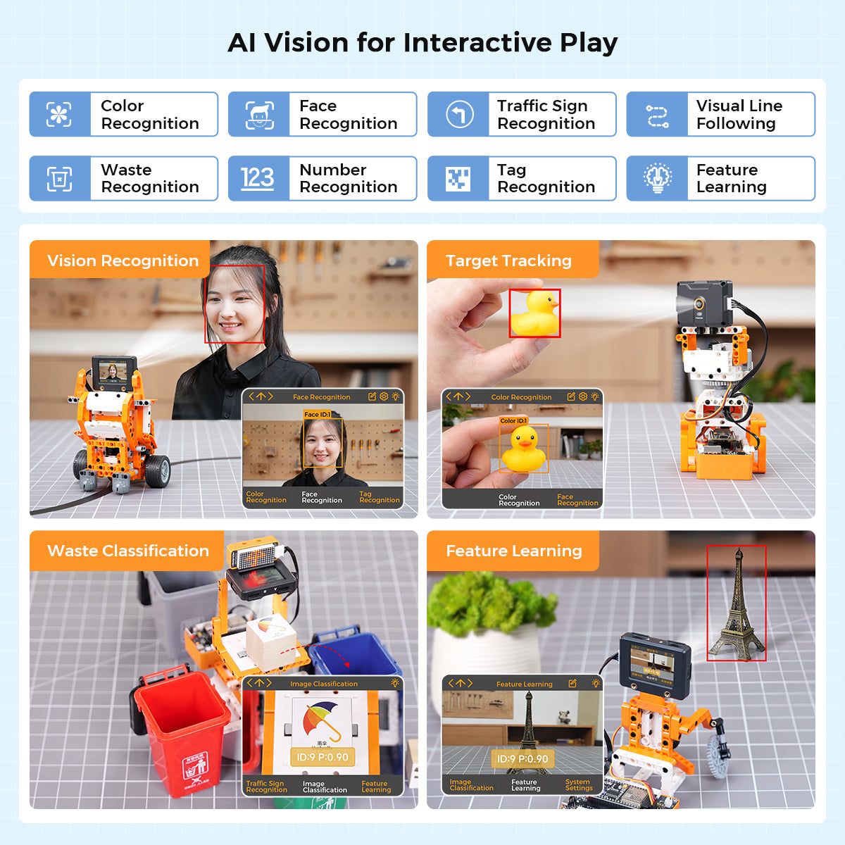 Hiwonder DaDablock AI Vision Kit Programmable Building Block Kit Powered by ESP32 with Sensor Expansion, AI vision , Supports Scratch & Python