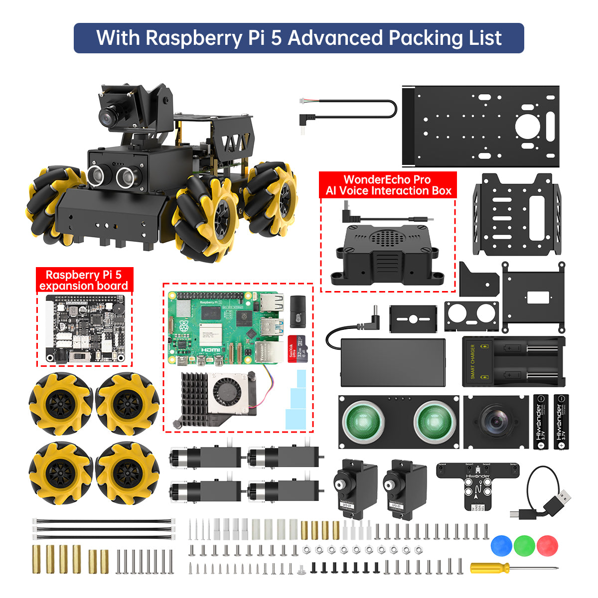 Hiwonder TurboPi Raspberry Pi ROS2 Robot Car with Mecanum Wheels, AI Vision & Tracking, Integrated Multimodal Large AI Model ChatGPT, and Voice Interaction
