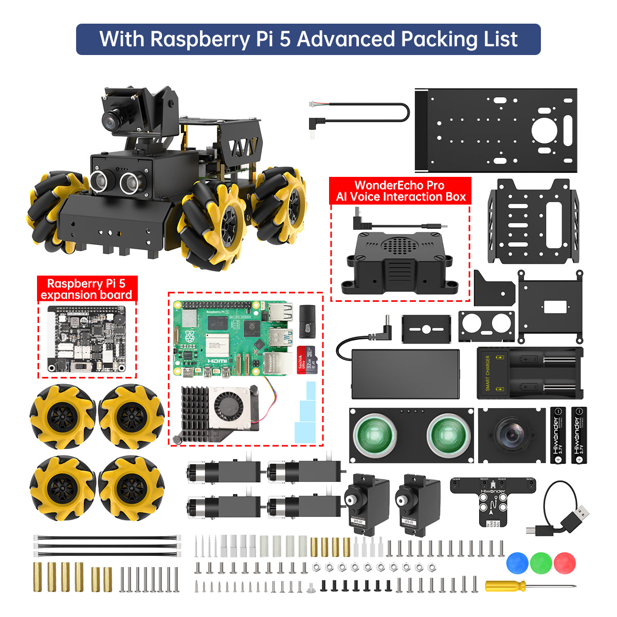 Hiwonder TurboPi Raspberry Pi ROS2 Robot Car with Mecanum Wheels, AI Vision & Tracking, Integrated Multimodal Large AI Model ChatGPT, and Voice Interaction