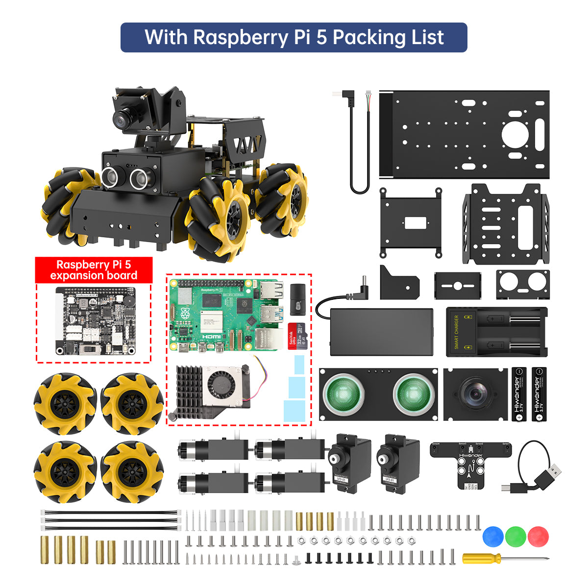 Hiwonder TurboPi Raspberry Pi ROS2 Robot Car with Mecanum Wheels, AI Vision & Tracking, Integrated Multimodal Large AI Model ChatGPT, and Voice Interaction