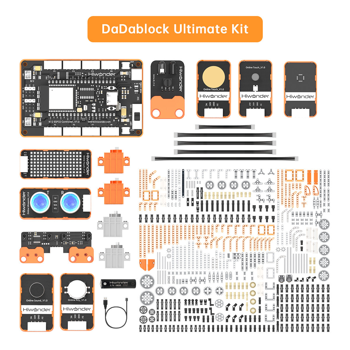 Hiwonder DaDablock Programmable Building Block Kit Powered by ESP32 with Sensor Expansion, LEGO-Compatible, Supports Scratch and Python