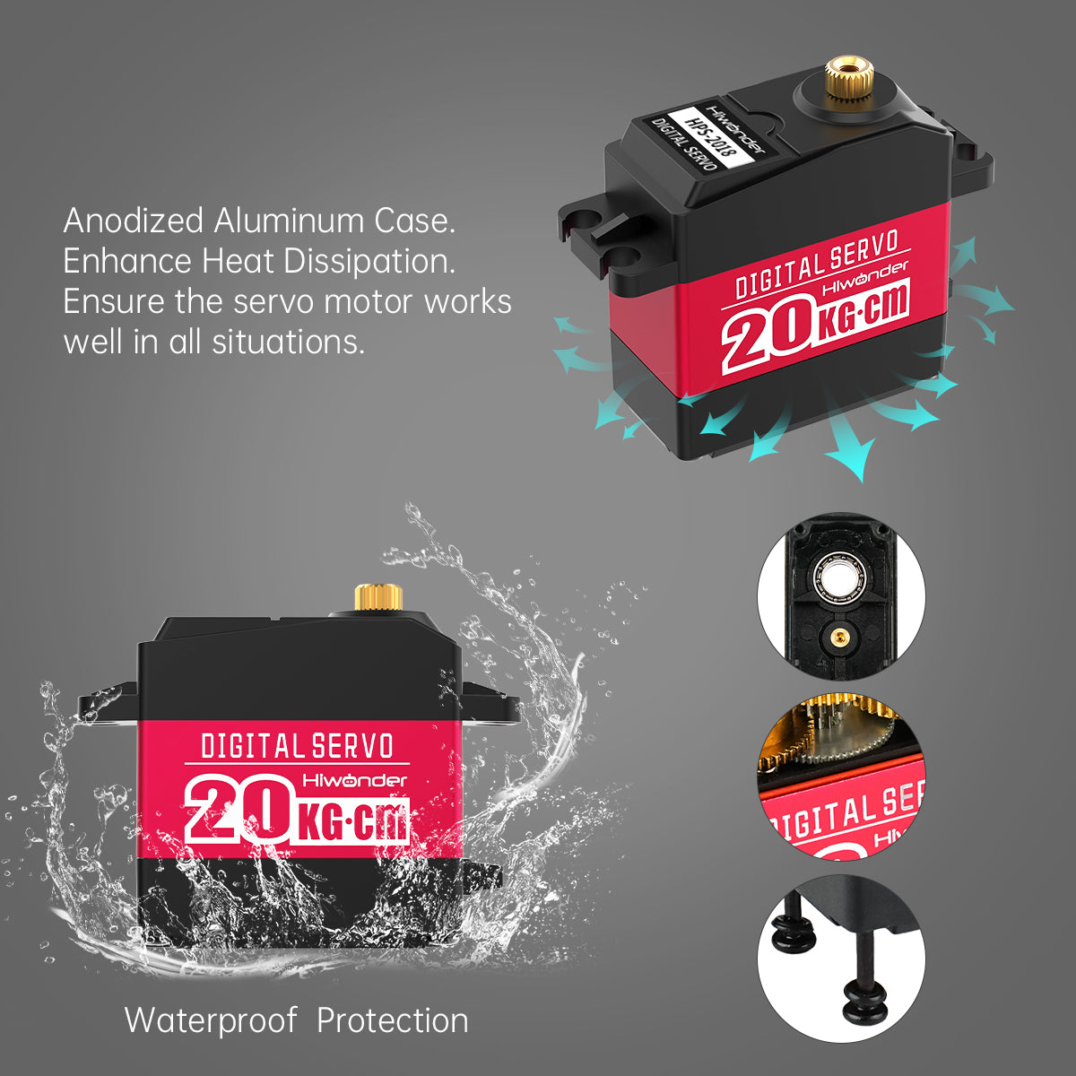 Anodized Aluminum Case. Enhance Heat Dissipation. Ensure the servo motor works
well in all situations.