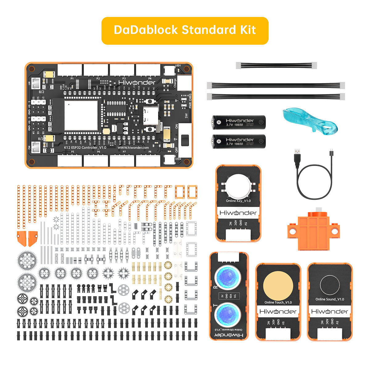 Hiwonder DaDablock Programmable Building Block Kit Powered by ESP32 with Sensor Expansion, LEGO-Compatible, Supports Scratch & Python