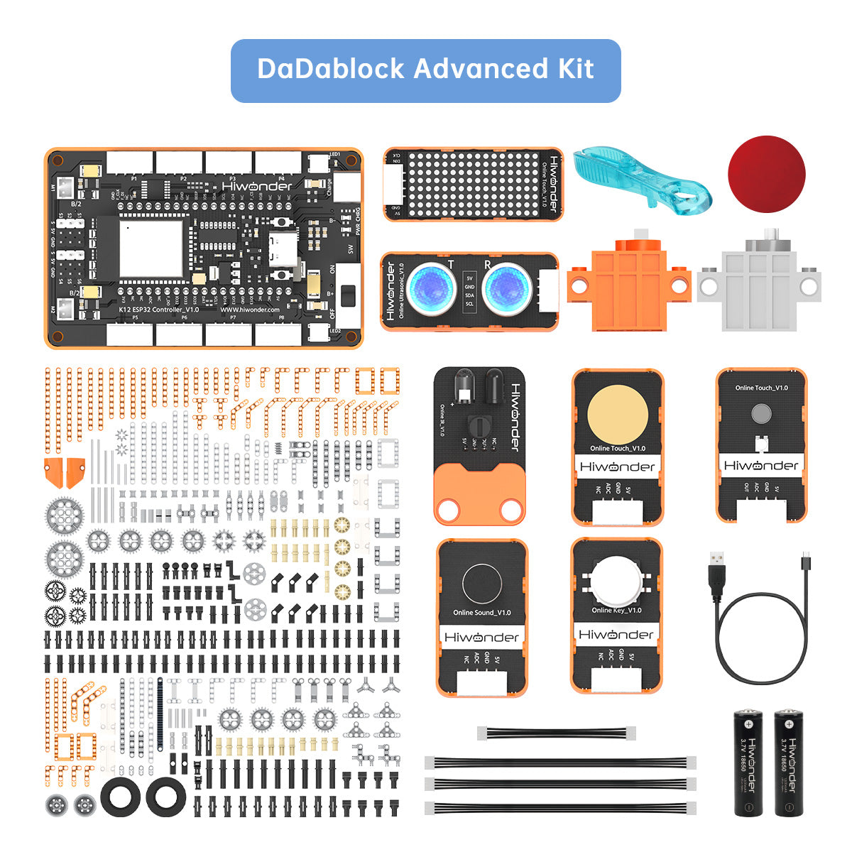 Hiwonder DaDablock Programmable Building Block Kit Powered by ESP32 with Sensor Expansion, LEGO-Compatible, Supports Scratch & Python