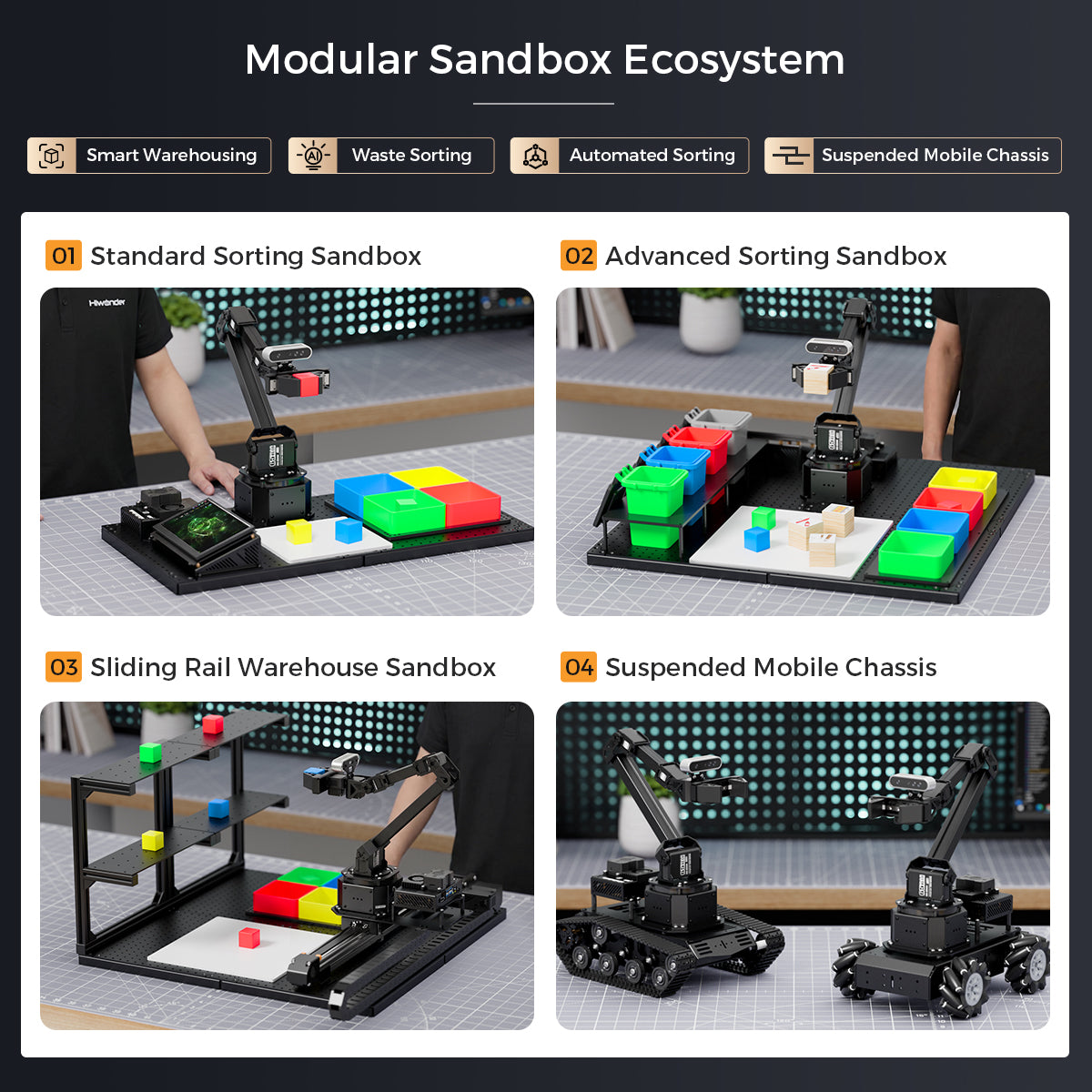 Hiwonder NexArm ROS Robotic Arm VLA Embodied AI Sliding Rail Warehouse Sandbox Open-Source Kit with NVIDIA/Raspberry Pi & ESP32 Dual-Controller Design, Multimodal Large AI Models & OpenClaw