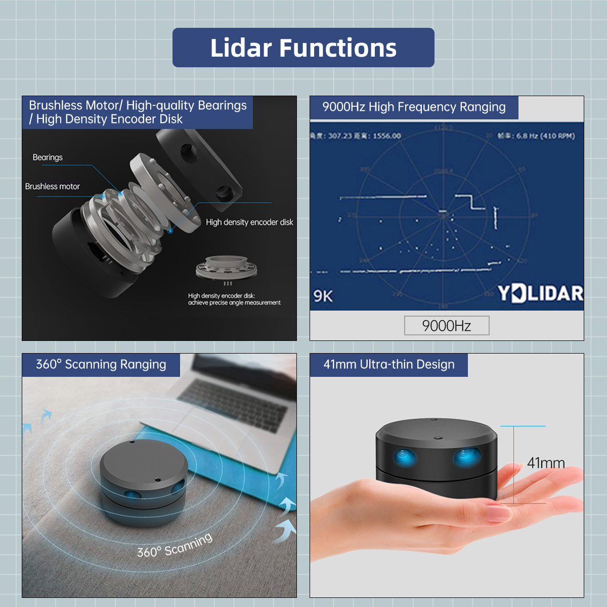 YDLIDAR G4 Lidar Triangulation 360° 16m Scan Ranging for ROS Robotics Support ROS1 ROS2
