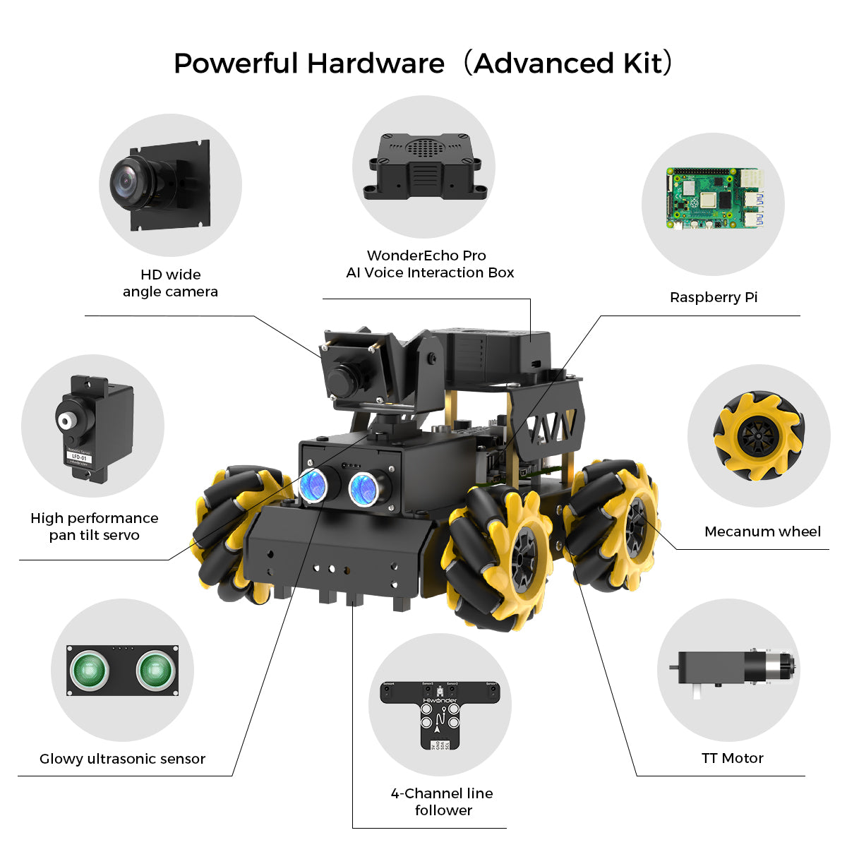 Hiwonder TurboPi Raspberry Pi Robot Car ROS2 with Mecanum Wheels, AI Vision & Tracking, Multimodal Large AI Model ChatGPT / Gemini / Grok / Llama, and Voice Interaction