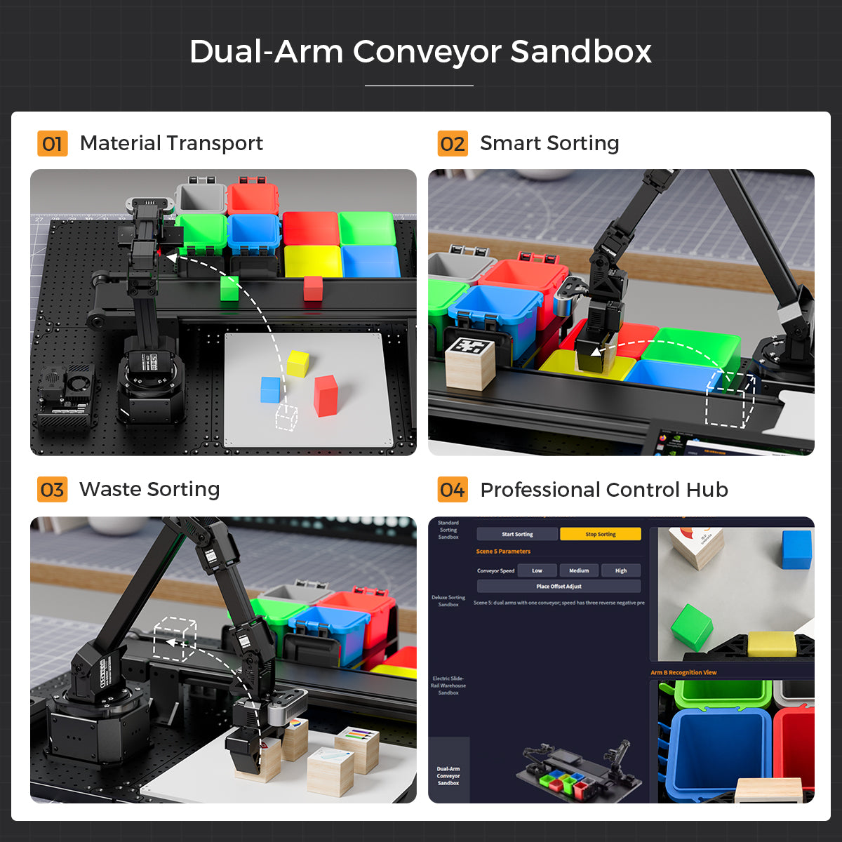 Hiwonder NexArm ROS Dual-Arm Conveyor Development Kit, Jetson Nano Robotic Arm with 3D Vision and Large AI Model, ROS Robot