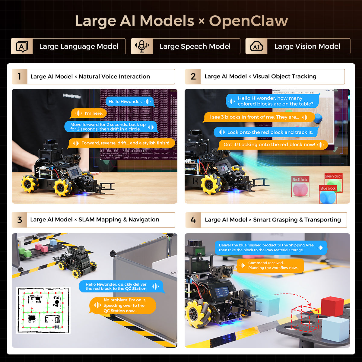 Hiwonder ClawPi ROS2 Raspberry Pi Robot Car with Omnidirectional Mecanum Wheels, AI Vision, Integrated Multimodal Large AI Model ChatGPT, and Voice Interaction