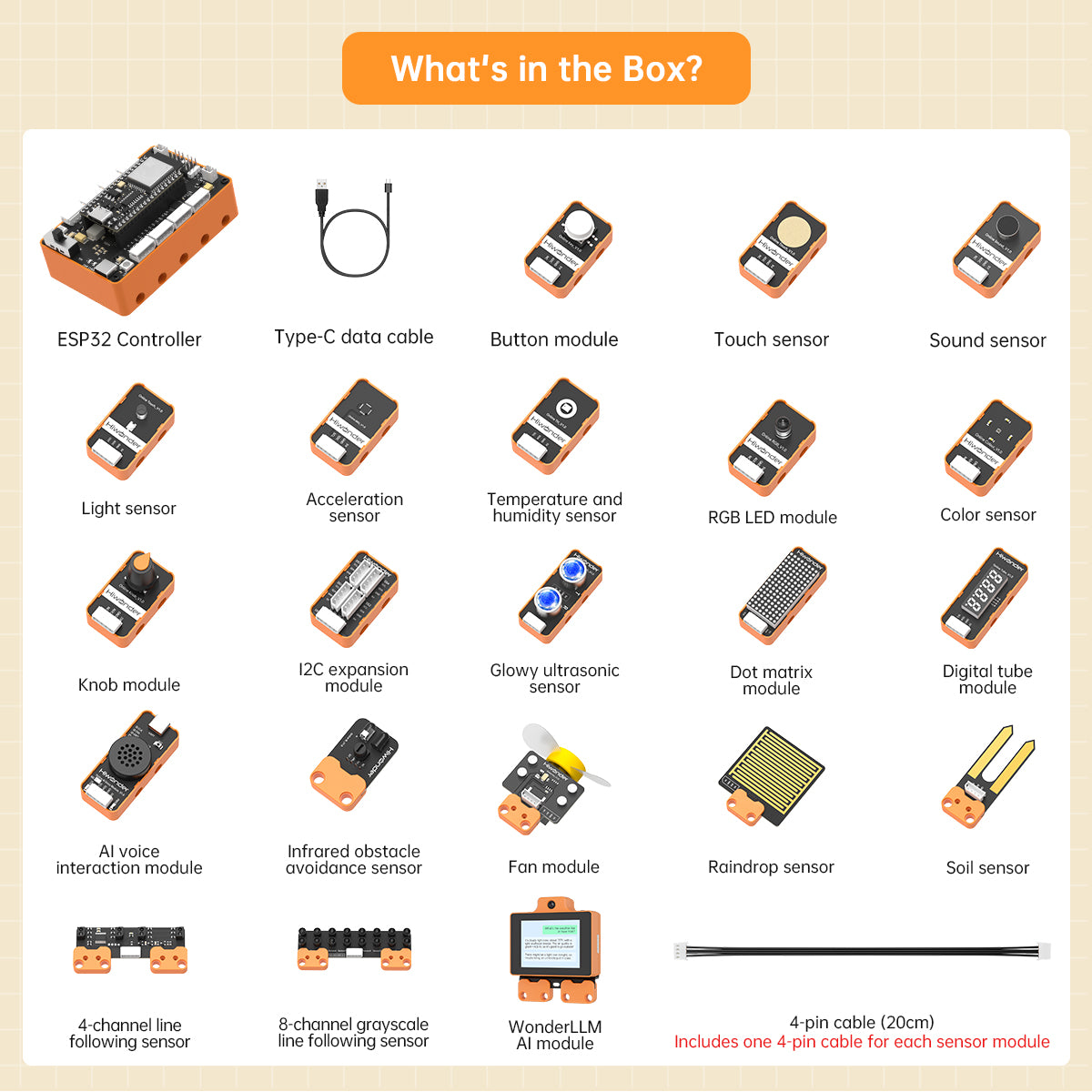 Hiwonder ESP32+Sensor Kit for Electronic Building Block & Programmable Robot Car, with WonderLLM AI Module