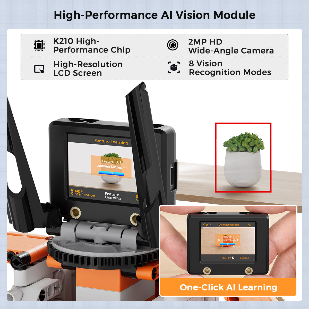 WonderLens AI Vision Module – K210-Powered Camera, Building Block Compatible, Programmable Robot Vision Sensor