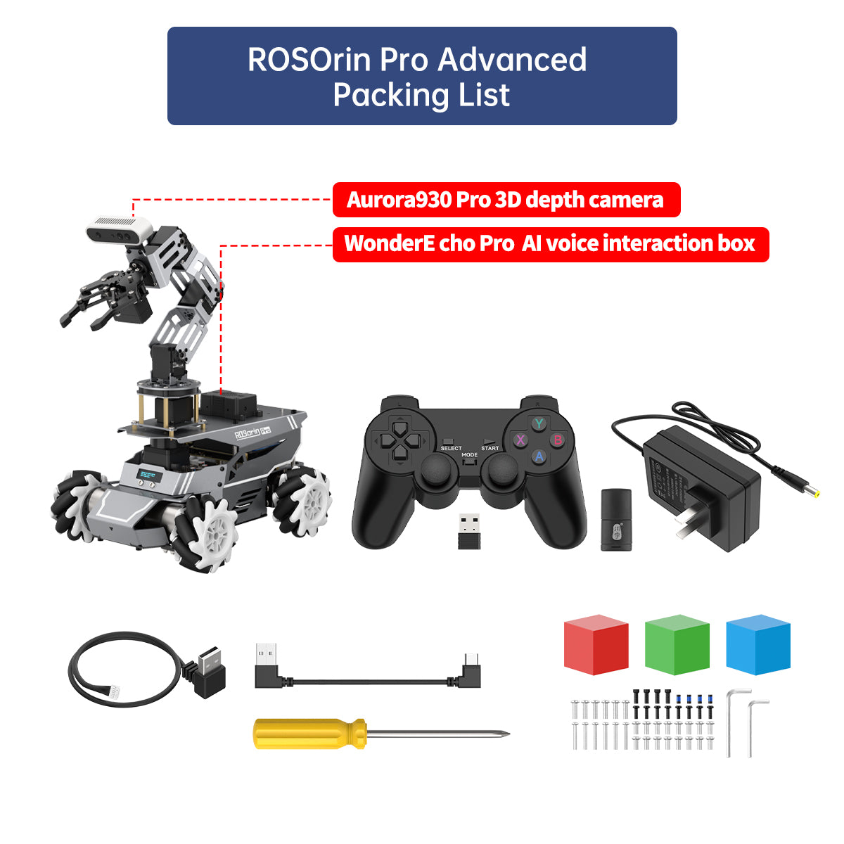 Hiwonder ROSOrin Pro ROS2 Smart Car with Jetson/Raspberry Pi, Multimodal Large AI Models & OpenClaw, 3D Vision, SLAM Mapping & Navigation, Robotic Arm