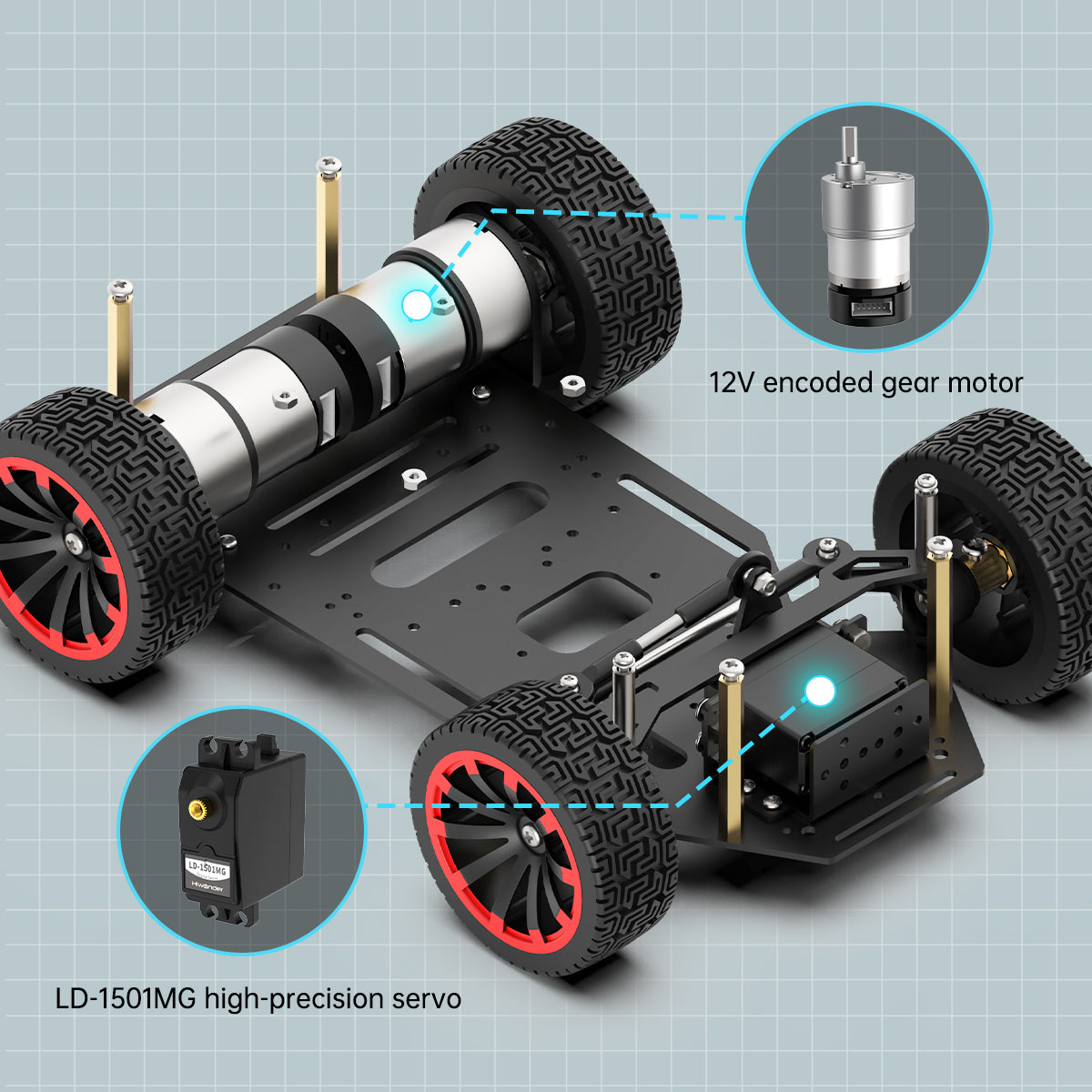 Ackerman Intelligent Car/Metal Chassis/Dual Encoder Motor/Front Wheel Servo Steering/ROS Robot