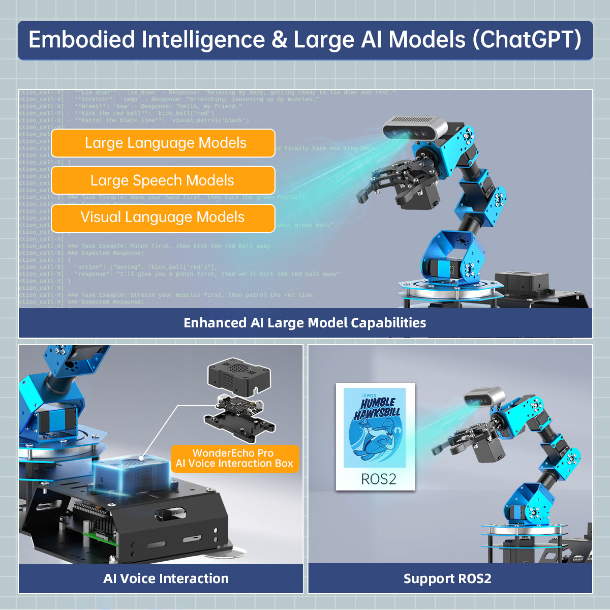 Hiwonder ArmPi Ultra ROS2 3D Vision Robot Arm, with Multimodal Large AI Model (ChatGPT), AI Voice Interaction, Vision Recognition, Tracking & Sorting