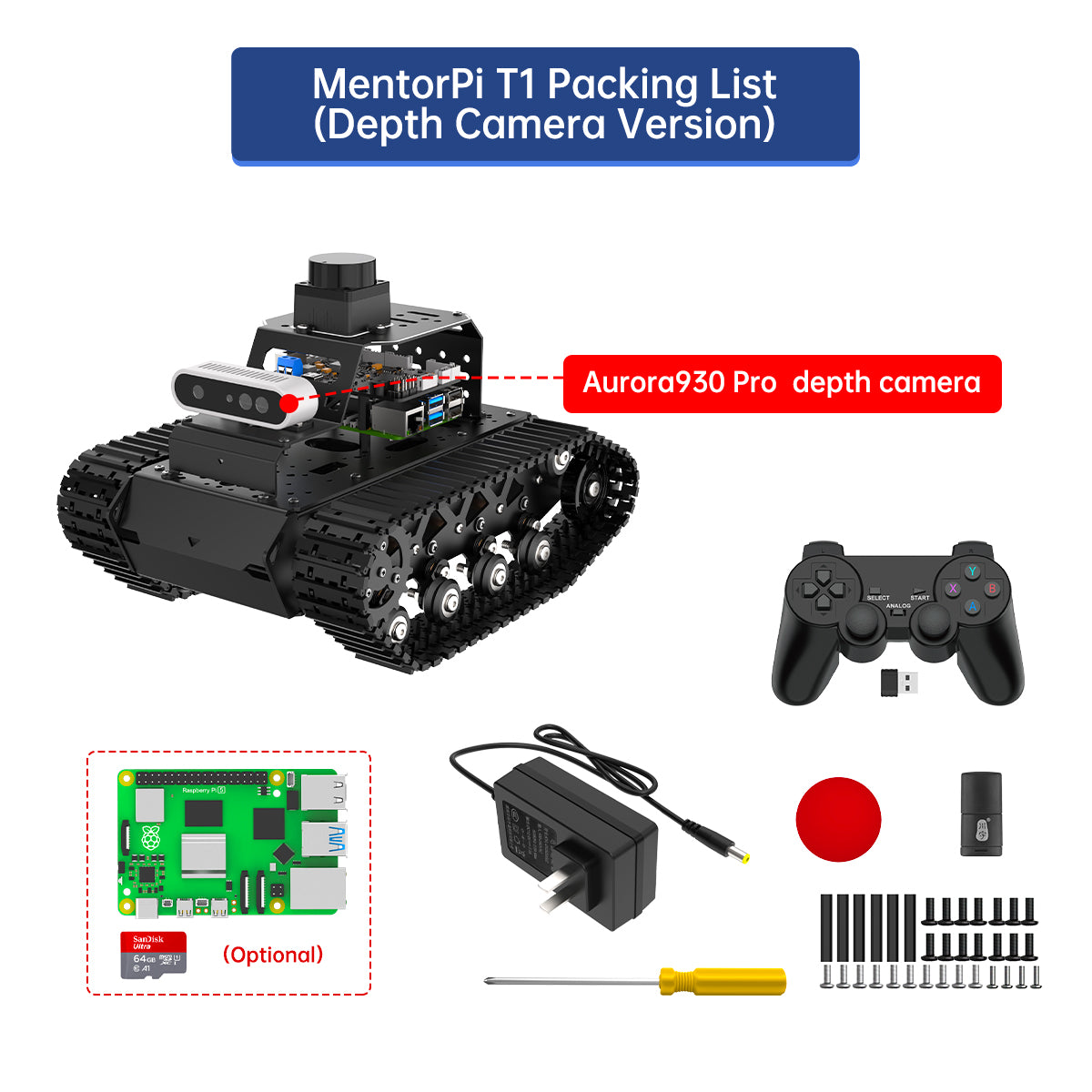 Hiwonder MentorPi T1 Raspberry Pi Robot Car – Tank Chassis, ROS2 AI Coding Robot with Large AI model ChatGPT, SLAM and Autonomous Driving