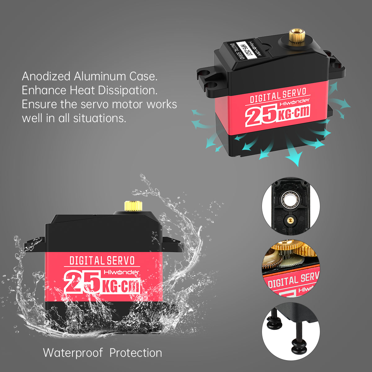 Hiwonder HPS-2527 25KG High Torque Digital Servo Full Metal Gear Supports Robotic Arm/RC Car/Single Shaft