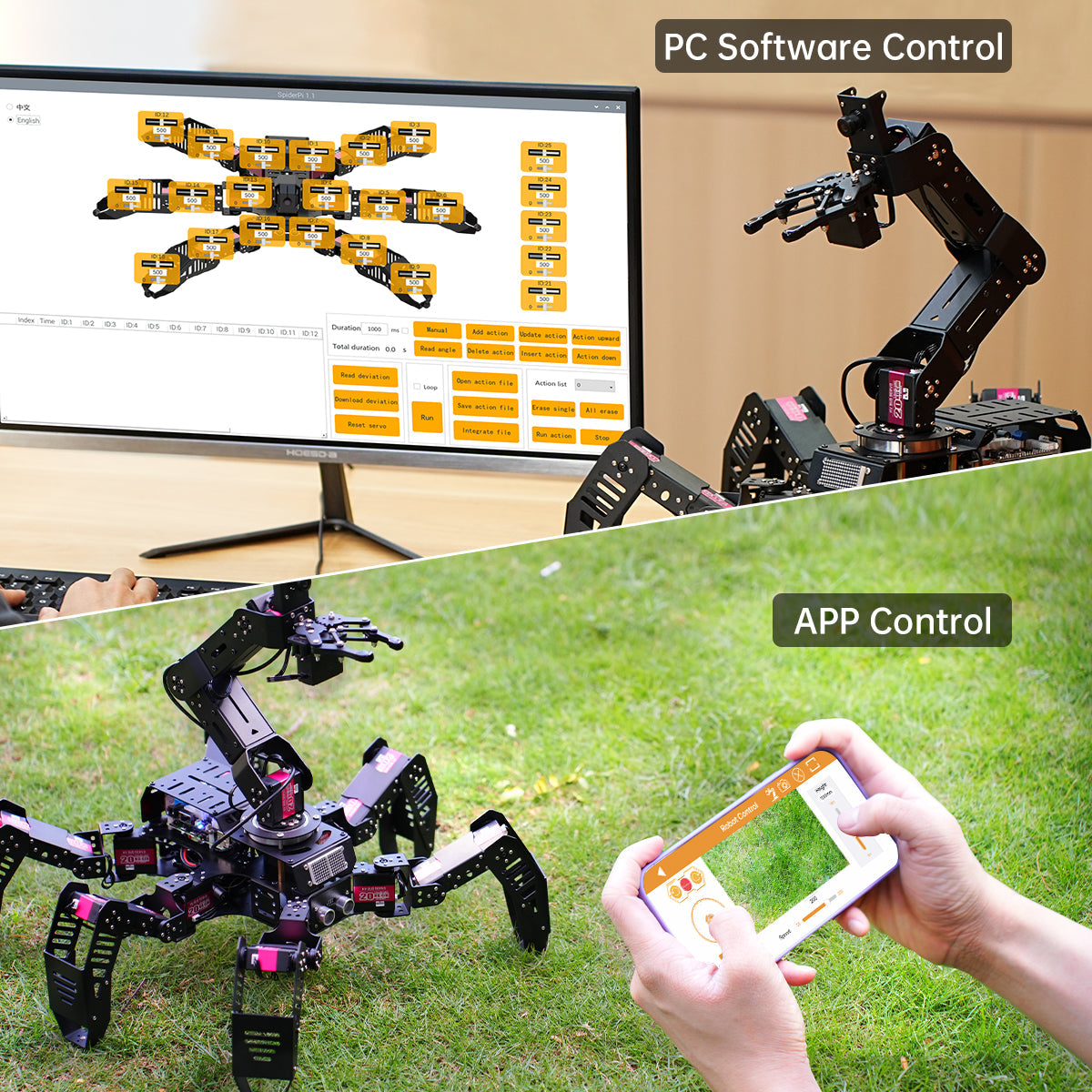 SpiderPi Pro: Hiwonder Hexapod Robot with AI Vision Robotic Arm Powered by Raspberry Pi 4B 4GB