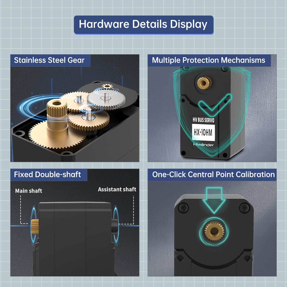 Hiwonder HX-10HM Magnetic Encoder Intelligent Serial Bus Servo with Double Shaft, High-Voltage Serial, 10KG Torque, 360° Angle Control with Feedback