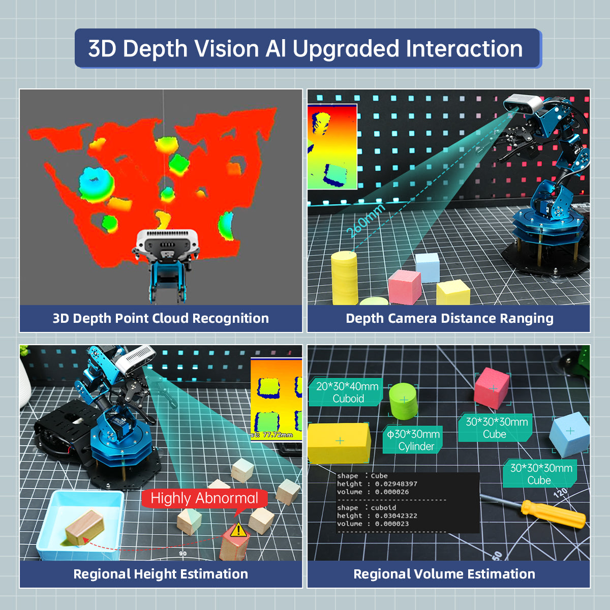 Hiwonder ArmPi Ultra ROS2 3D Vision Robot Arm, with Multimodal Large AI Model (ChatGPT), AI Voice Interaction, Vision Recognition, Tracking & Sorting