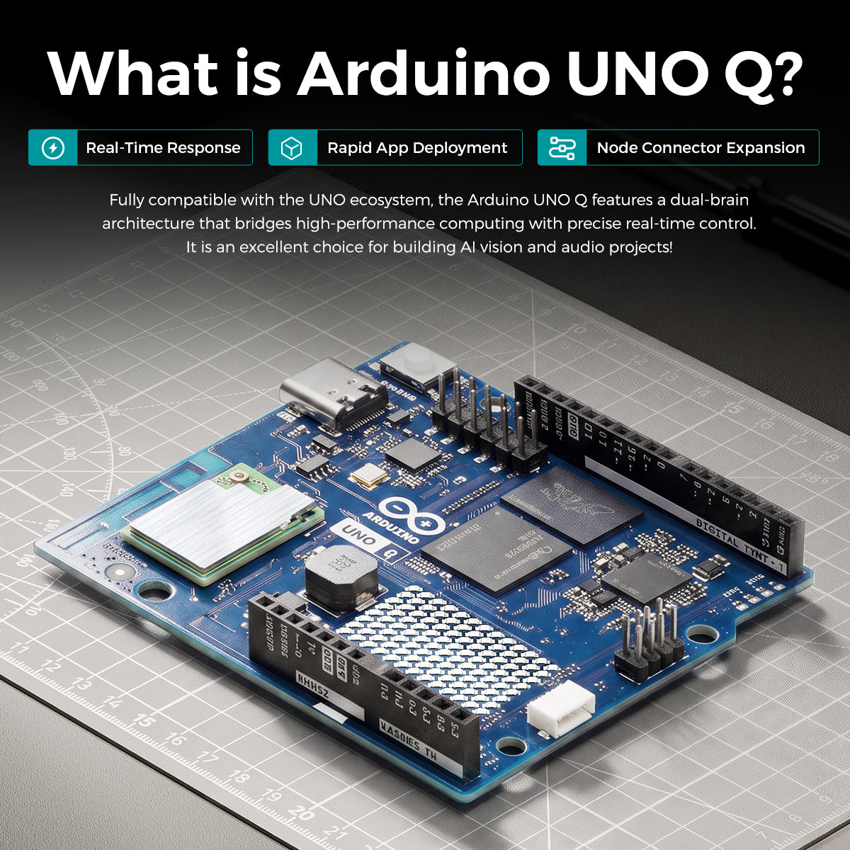 Arduino UNO Q Edge Computing AI Development Board, Dual-Architecture, Dual-Band WiFi 5 & Bluetooth 5.1