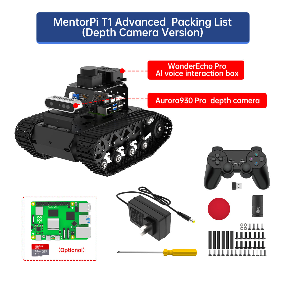 Hiwonder MentorPi T1 Raspberry Pi Robot Car – Tank Chassis, ROS2 AI Coding Robot with Large AI model ChatGPT, SLAM and Autonomous Driving