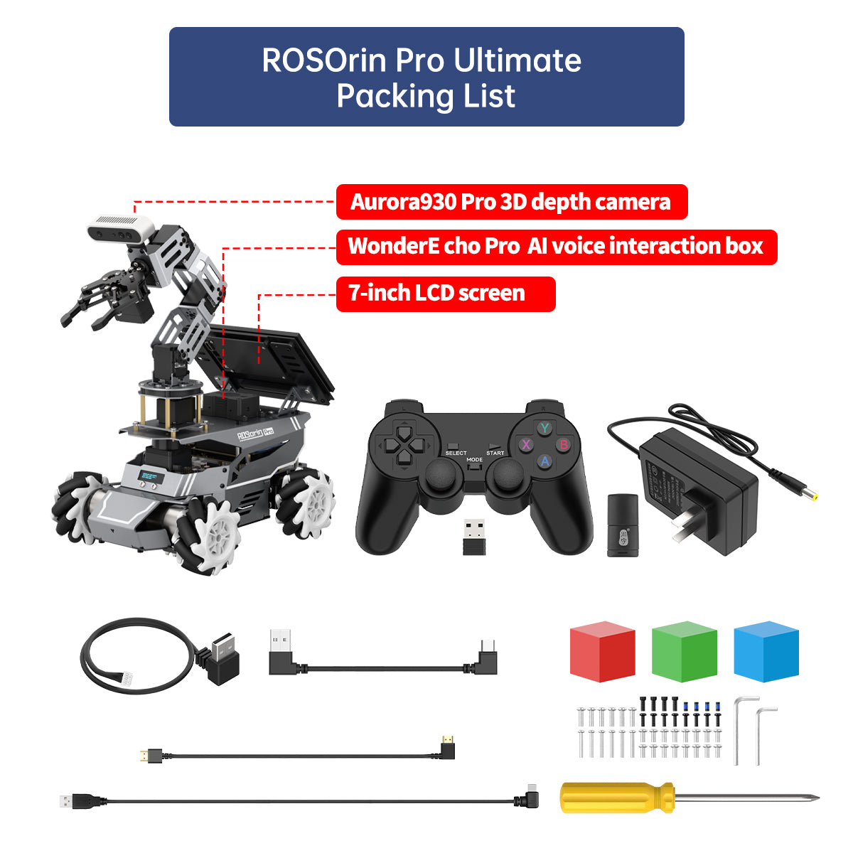 Hiwonder ROSOrin Pro ROS2 Smart Car with Jetson/Raspberry Pi, Multimodal Large AI Models & OpenClaw, 3D Vision, SLAM Mapping & Navigation, Robotic Arm