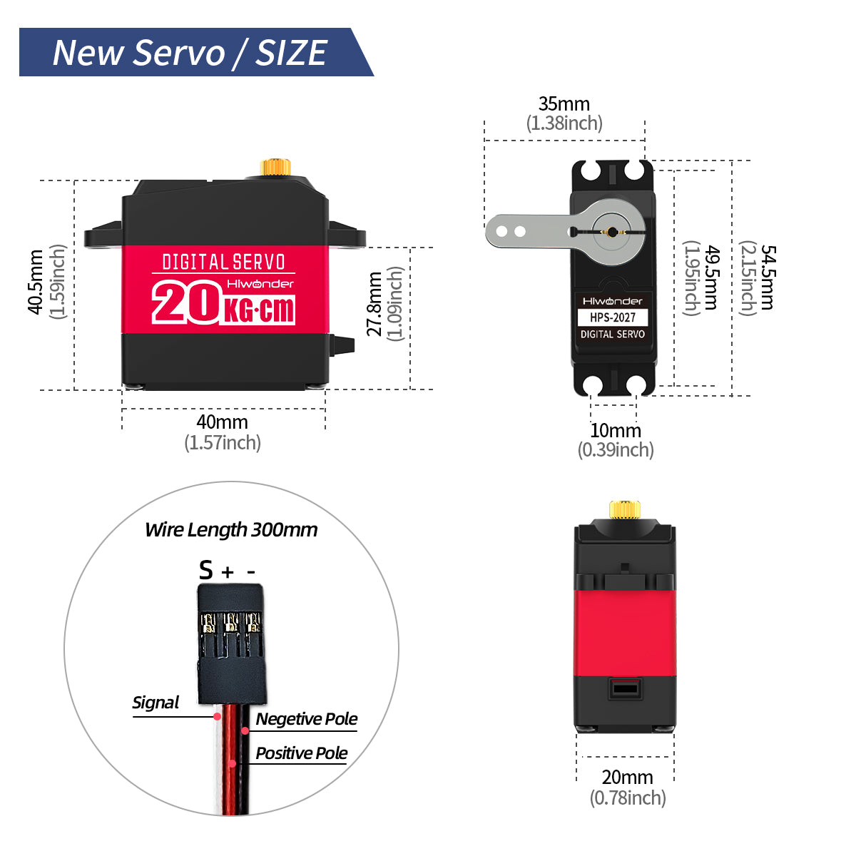 Hiwonder HPS-2027 20KG High Torque Digital Servo Motor Full Metal Gear Supports Robotic Arm/RC Car/Single Shaft