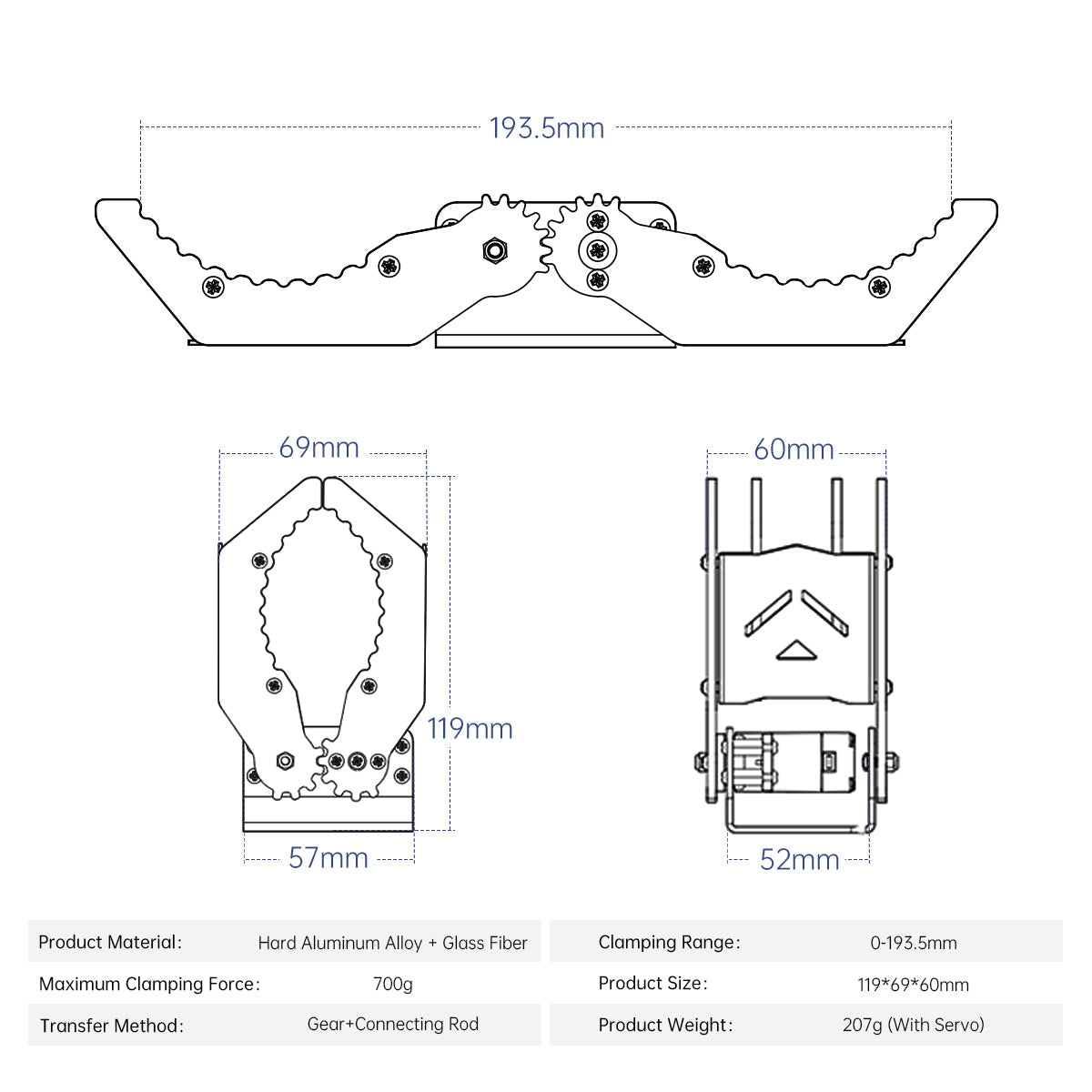 Black Metal Mechanical Gripper for Robot DIY