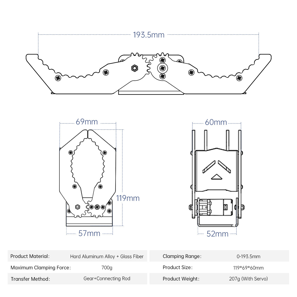 Black Metal Mechanical Gripper for Robot DIY